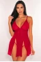 Women's Red Heart-shape Mesh Cut-out Babydoll with Thong
