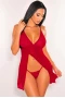 Women's Red Heart-shape Mesh Cut-out Babydoll with Thong