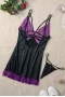 Women's Purple Lace Spice Satin Babydoll with Slit