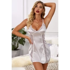 Women's Two Piece White Lace Hollow Out Satin Babydoll Set