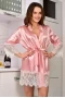 Women's Pink Satin Kimono Robe with Lace Trims