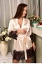 Women's Apricot Satin Kimono Robe with Lace Trims