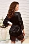 Women's Black Satin Kimono Robe with Lace Trims