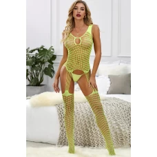 Women's Neon Green Suspender Fishnet Sleeveless Bodystocking