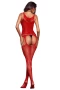 Women's Red Sexy Fishnet Patterned Garter Body Stocking