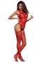 Women's Red Sexy Fishnet Patterned Garter Body Stocking