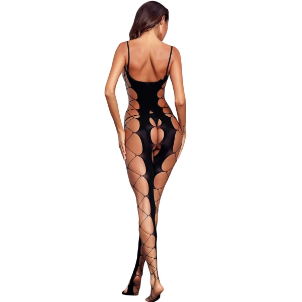 Women's Black Sexy Fishnet Big Holes Open Crotch Body Stocking