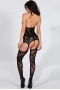 Women's Black Transparent Floral Halter Backless Bodystocking