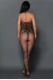 Women's Black Seamless Opaque Tattoo Halter Neck Bodystocking