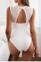 Women's White Lace High Neck Cut Out Back Bodysuit