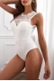 Women's White Lace High Neck Cut Out Back Bodysuit