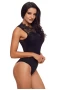 Women's Black Lace High Neck Cut Out Back Bodysuit