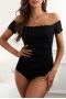 Women's Black Lace off Shoulder Bodysuit