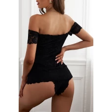 Women's Black Lace off Shoulder Bodysuit