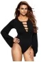 Women's Black Puff Sleeve Sexy Bodysuit