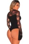 Women's Black Lace Bell Sleeves Bodysuit