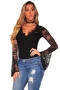 Women's Black Lace Bell Sleeves Bodysuit