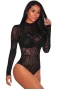 Women's Black Sheer Mesh Geometric Velvet Bodysuit