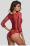 Women's Burgundy Long Sleeve Embroidery Lace Bodysuit