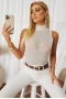 Women's White Mock Neck Sleeveless Rhinestone Bodysuit