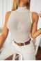 Women's White Mock Neck Sleeveless Rhinestone Bodysuit