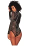 Women's Black Rhinestone Studded Mesh Long Sleeves Bodysuit