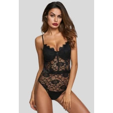 Women's Black Lace Panelled Bodysuit