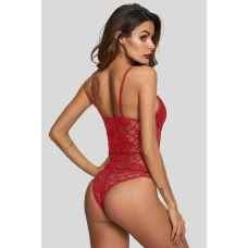 Women's Red Lace Panelled Bodysuit