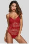 Women's Red Lace Panelled Bodysuit