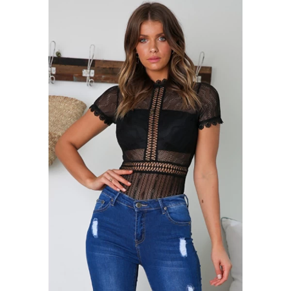 Women's Black Melted Heart Bodysuit