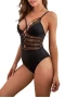 Women's Black Sheer Lace up Bodysuit