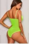 Women's Green Satin Cups Floral Lace Accent Bodysuit