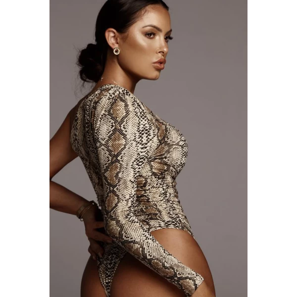 Women's Snake Print One-shoulder Bodysuit