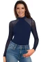 Women's Entrancing Blue Mesh Long Sleeve Bodysuit