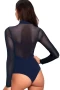 Women's Entrancing Blue Mesh Long Sleeve Bodysuit