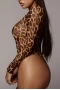 Women's Scoop Neck Cheetah Mesh Bodysuit