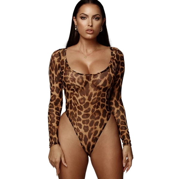 Women's Scoop Neck Cheetah Mesh Bodysuit