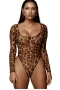 Women's Scoop Neck Cheetah Mesh Bodysuit