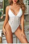 Women's White Criss Cross Cut-out Lace Sexy Bodysuit