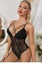 Women's Black Criss Cross Cut-out Lace Sexy Bodysuit