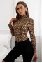 Women's Leopard Print Mock Neck Long Sleeves Bodysuit
