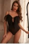 Women's Black Tulle Mesh Thong Bodysuit