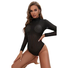 Women's Black High Neck Long Sleeve Bodysuit