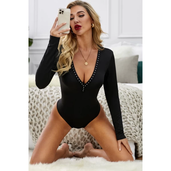 Women's Black Risk It Studded Bodysuit