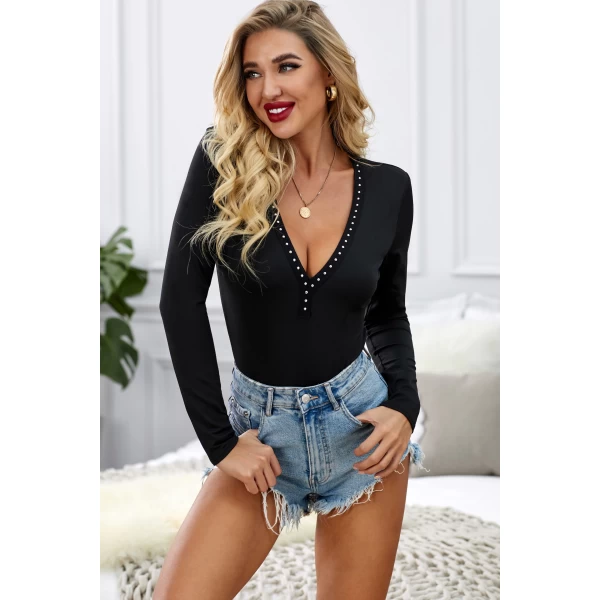 Women's Black Risk It Studded Bodysuit