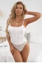 Women's White Lace Mesh Patchwork High Cut Bodysuit