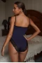 Women's Navy Contrast Lacy High Cut Bodysuit