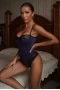 Women's Navy Contrast Lacy High Cut Bodysuit