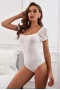 Women's White U Neck Swiss Dot Mesh Splicing Sleeve Bodysuit