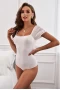 Women's White U Neck Swiss Dot Mesh Splicing Sleeve Bodysuit